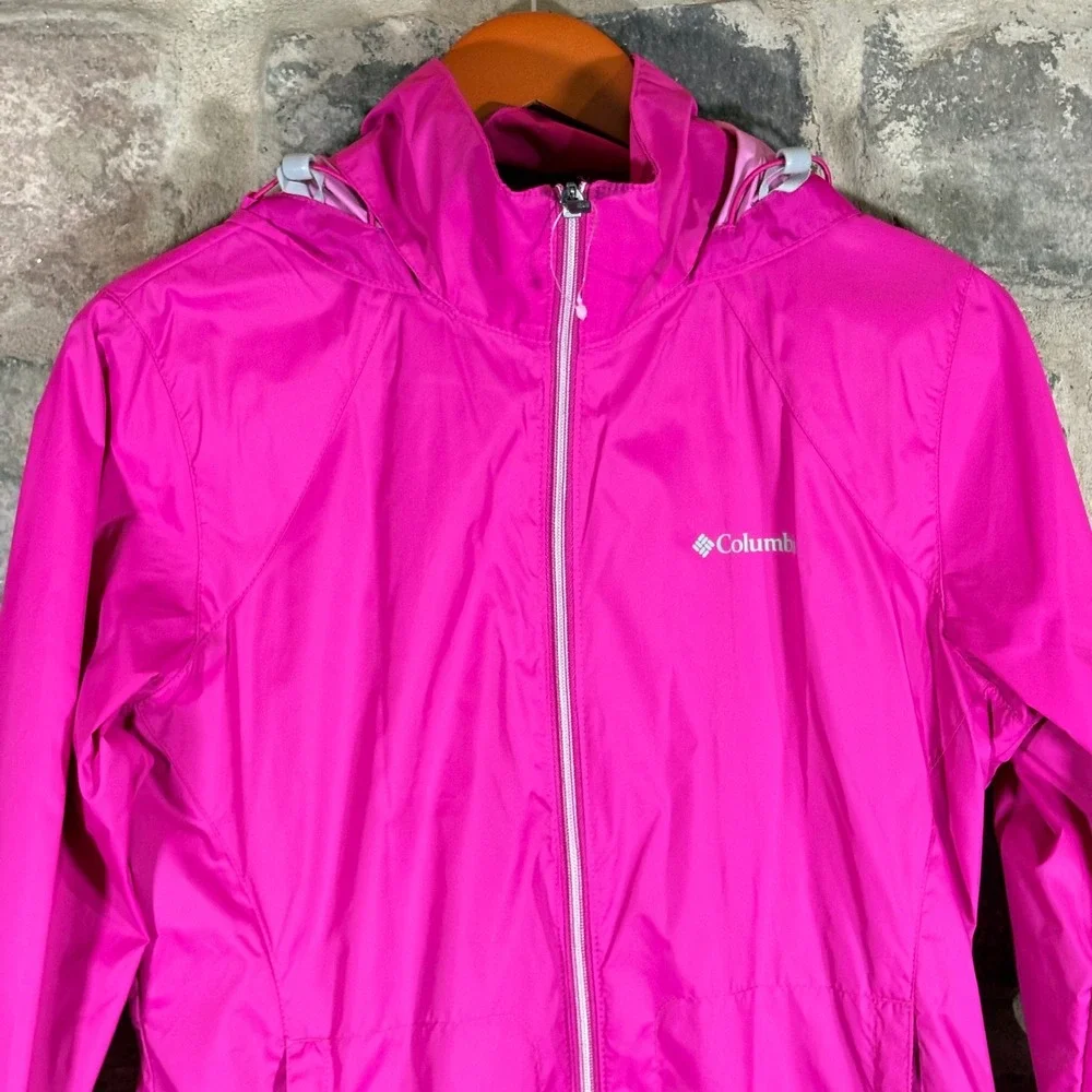 Columbia Women's Pink Full Zip Hooded‎ Lightweight Rain Jacket Size Medium
